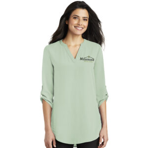 Milestone Port Authority Ladies 3/4-Sleeve Tunic Blouse-Misty Sage