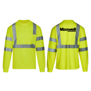 Maxwell Class 3 Hi Vis Safety Green Long Sleeve moisture wicking  T-shirt with pocket-Safety Green