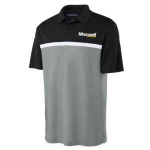 Maxwell Sport-Tek Men UV Micropique Colorblock Polo-Black/Grey Heather/White