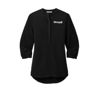 Maxwell Port Authority Ladies 3/4-Sleeve Textured Crepe Tunic-Deep Black