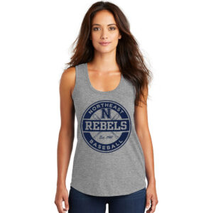 Rebels Baseball District Made Ladies Perfect Tri Racerback Tank-Grey Frost