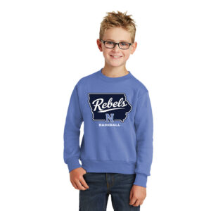 Rebels Baseball Youth Fleece Crewneck Sweatshirt-Carolina Blue