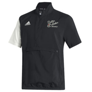 Preston Locker Grocery Adidas STADIUM woven short sleeve 1/4 zip- Black/white (L, XL, 3x)