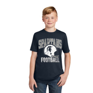 PV Football 02. Spartans Football Distressed Print Youth Triblend Short Sleeve Tee-Navy