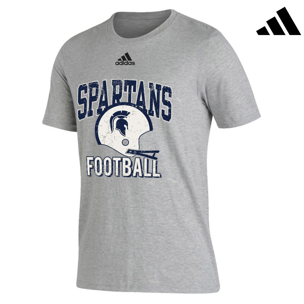 PV Football 03. Spartans Football Distressed Print adidas Badge of Sport Performance Tee-Grey