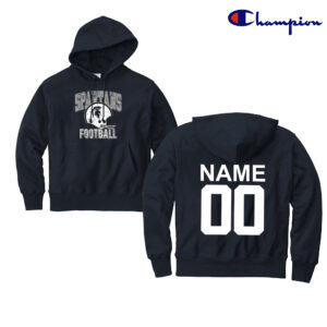 PV Football 04. Spartans Football Distressed Print Champion Reverse Weave Hooded Sweatshirt-Navy