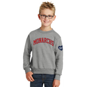 QC Monarchs Youth Fleece Crewneck Sweatshirt-Athletic Heather