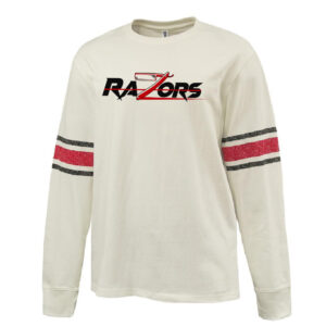 Razors Football Pennant HEAVYWEIGHT 8.0 oz. antique white cotton jerseyarchive-style printed sleeve stripe-Red/Bla