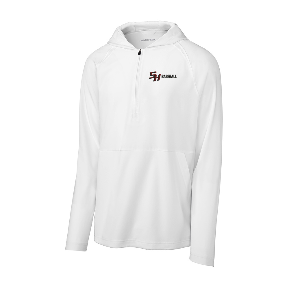 SH Baseball Sport-Tek Men Repeat 1/2-Zip Long Sleeve Hooded Jacket-White