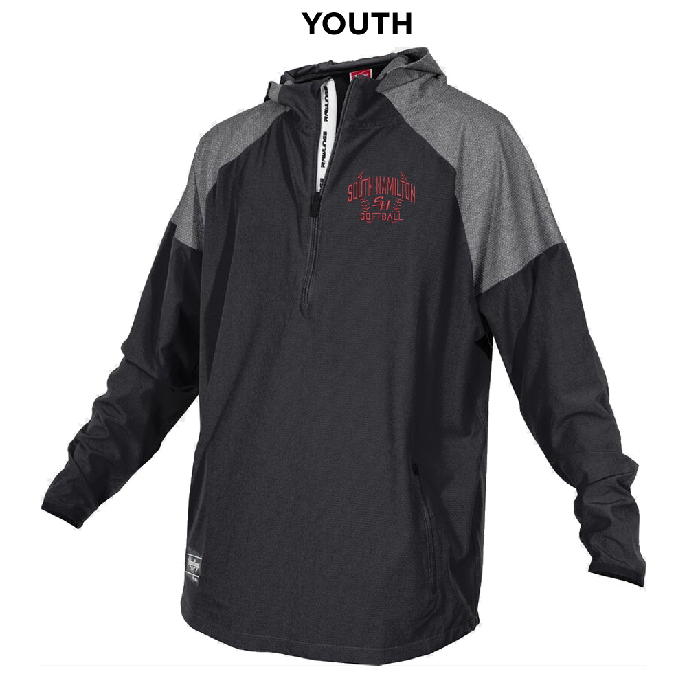 SH Softball Rawlings YOUTH Rawlings Colorsync Long Sleeve 1/2 zip hooded BP Jacket-Black