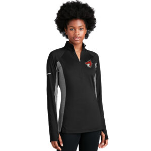 Stanton Track Field Sport-Tek Sport LADIES wick stretch 1/4 zip pullover w/heather-Black/Charcoal Heather