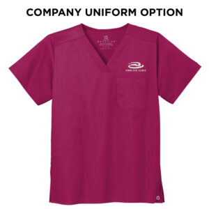 Virdi Eye Clinic Wink Unisex WorkFlex Chest Pocket V-Neck Top-Wine