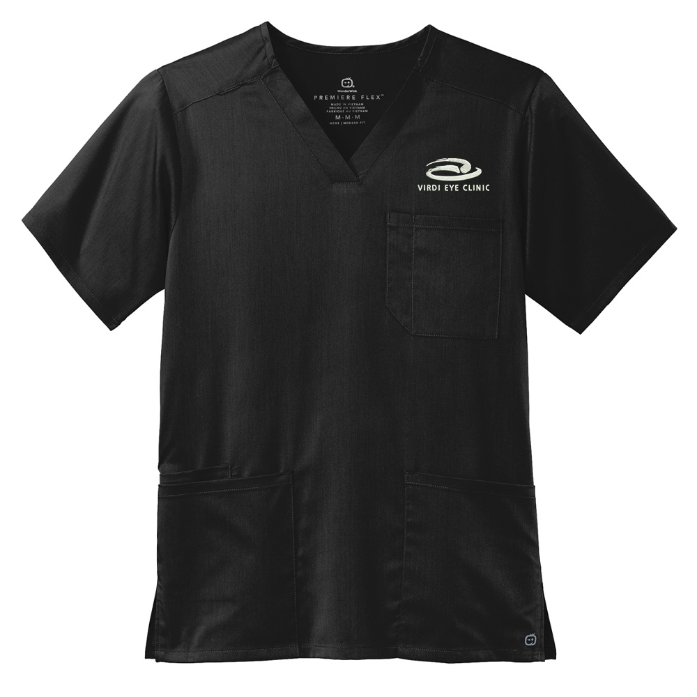 Virdi Eye Clinic WonderWink Men's Premiere Flex V-Neck Top-Black