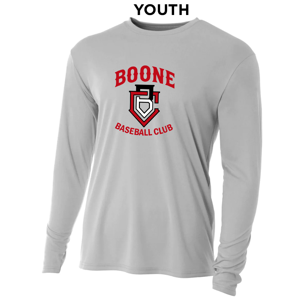 Boone BB Club Youth Cooling Performance long sleeve Crew Tee-Silver