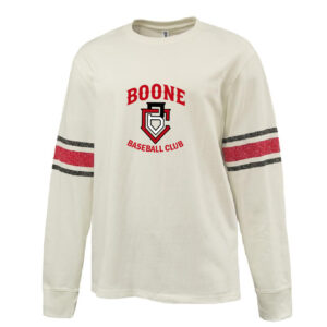 Boone BB Club Pennant HEAVYWEIGHT 8.0 oz. antique white cotton jerseyarchive-style printed sleeve stripe-Red/Black