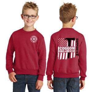 Coggon Fire Youth Fleece Crewneck Sweatshirt-Red