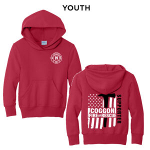 Coggon Fire Youth Fleece Hooded Sweatshirt-Red
