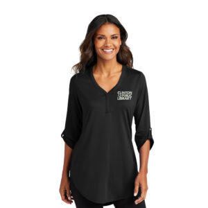 Clinton Public Library Port Authority Ladies City Stretch 3/4-Sleeve Tunic-Black