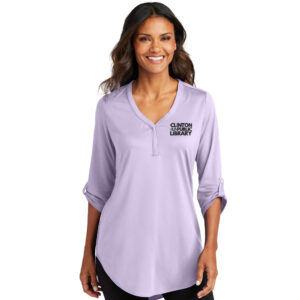Clinton Public Library Port Authority Ladies City Stretch 3/4-Sleeve Tunic-Bright Lavender