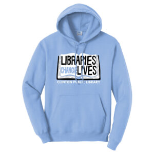Clinton Public Library Unisex Core Fleece Pullover Hooded Sweatshirt-Light Blue