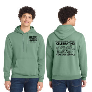 Clinton Public Library Unisex Fleece Hooded Sweatshirt-Laurel Green