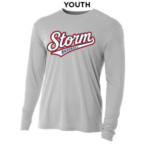 Storm Baseball Youth Cooling Performance long sleeve Crew Tee-Silver