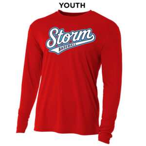 Storm Baseball Youth Cooling Performance long sleeve Crew Tee-Scarlet
