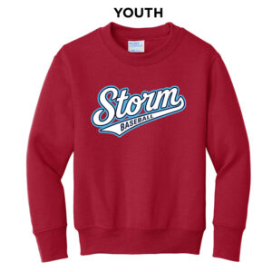 Storm Baseball Youth Fleece Crewneck Sweatshirt-Red