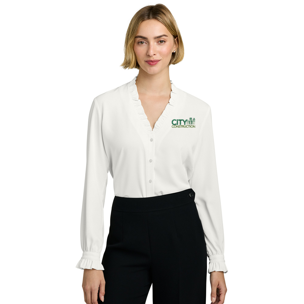 City Construction Brooks Brothers Women’s Long Sleeve Ruffle Collar Blouse-Off White