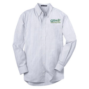 City Construction Port Authority Plaid Pattern Easy Care Shirt Men-White