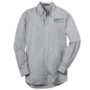 City Construction Port Authority Plaid Pattern Easy Care Shirt Men-Charcoal