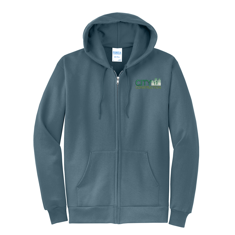 City Construction Unisex Core Fleece Full-Zip Hooded Sweatshirt-Steel Blue