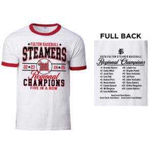 Fulton BB Regional Champs Adult Ultra Cotton Ringer T Shirt-White/Red (L, XL, 2x)