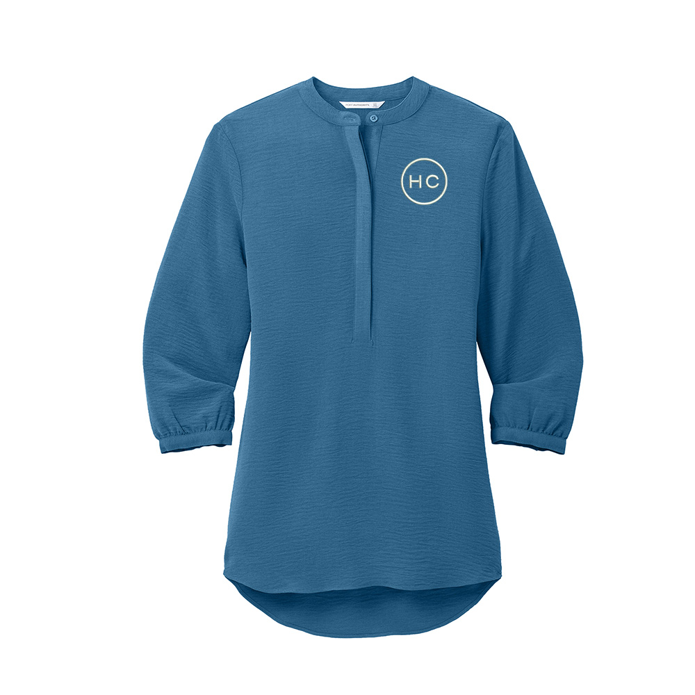 Hope City Port Authority Ladies 3/4-Sleeve Textured Crepe Tunic-Aegean Blue