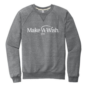 Make A Wish Iowa Jerzees Snow Heather French Terry Raglan Crew Unisex-Charcoal Grey (M-3x)