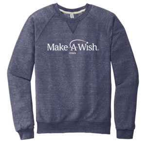 Make A Wish Iowa Jerzees Snow Heather French Terry Raglan Crew Unisex-Navy (M, L, XL)