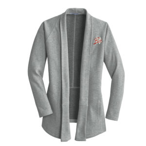 NS Band Port Authority Ladies Interlock Cardigan-Medium Heather grey/Charcoal Heather