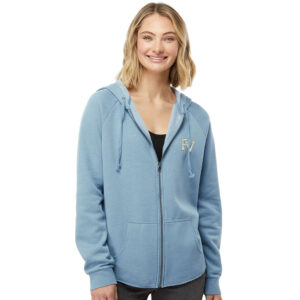 PV Baseball Women’s California Wave Wash Full-Zip Hooded Sweatshirt-Misty Blue