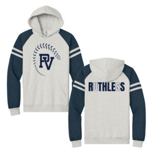 PV Softball Jerzees Unisex NuBlend Varsity Colorblock Hooded Sweatshirt-Oatmeal Heather/Indigo Blue