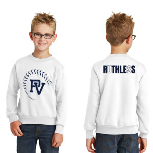 PV Softball Youth Fleece Crewneck Sweatshirt-White