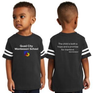 QC Montessori Rabbit Skins Toddler Football Fine Jersey Tee-Black/White