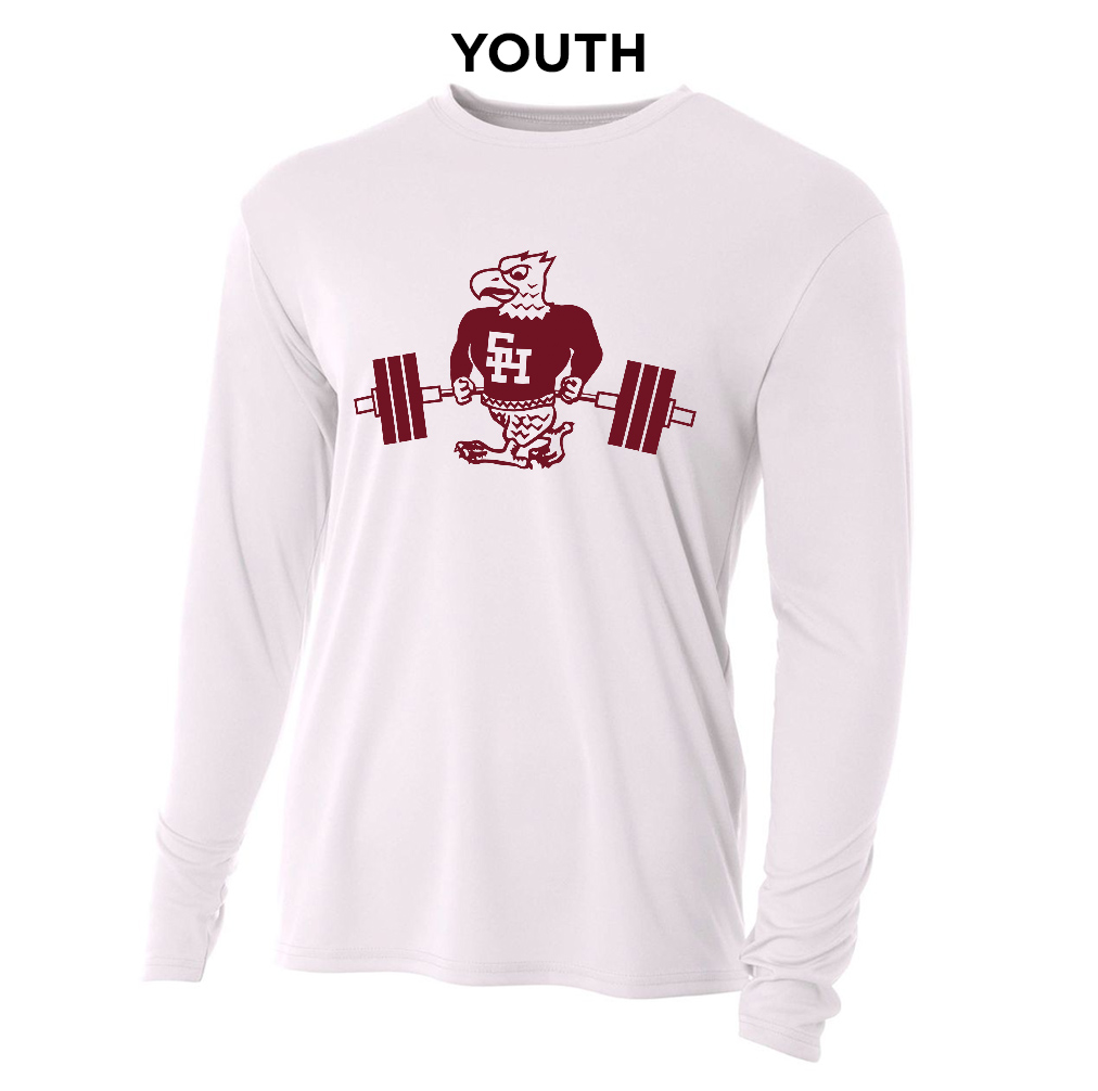 SH Strength Conditioning Youth Cooling Performance long sleeve Crew Tee-White