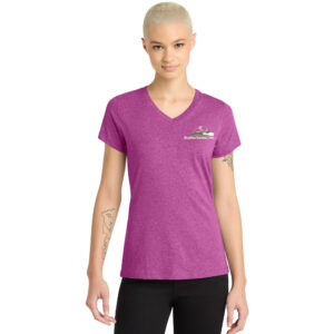 Skyline District Made Ladies Perfect Blend V-Neck Tee-Heather Pink Raspberry