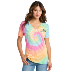 Skyline Port Company Ladies Tie-Dye V-Neck Tee-Pastel Rainbow