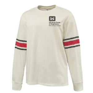 US Army Corps New Orleans Pennant HEAVYWEIGHT 8.0 oz. antique white cotton jerseyarchive-style printed sleeve stripeRed/black stripe