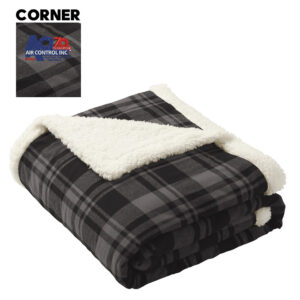 Air Control Employee Port Authority Flannel Sherpa Blanket-Black Uneven Plaid