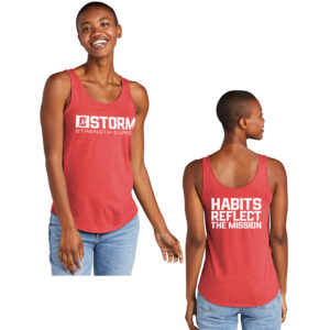 Storm Strength District Women’s Relaxed Tri Blend Relxed Tank-Red Frost