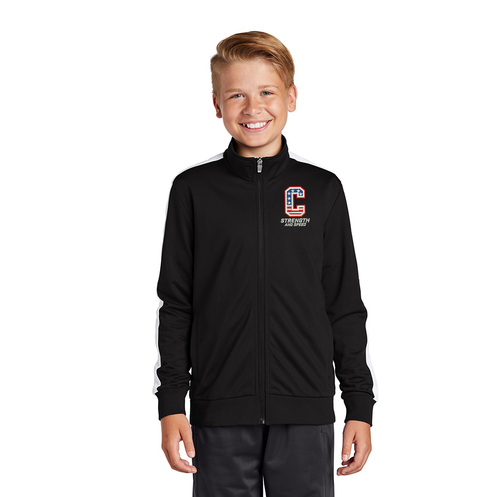 Storm Strength Sport-Tek YOUTH Tricot Track Jacket-Black/White