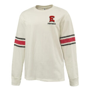 DM East Football Pennant HEAVYWEIGHT 8.0 oz. antique white cotton jerseyarchive-style printed sleeve stripe-Red/Bla