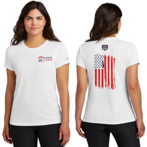 Louie Lends Nike Women’s Swoosh Sleeve rLegend Tee – White